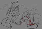 anthro blood bodily_fluids crouching duo male sad sitting solo bloowolfy angel domestic_cat felid feline felis mammal