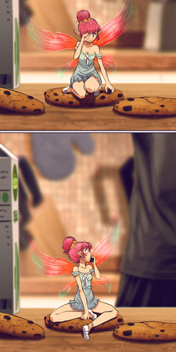 5_fingers ambiguous_gender back_wings biped blurred_background blush bodily_fluids broken_wing candy chocolate clothed clothed_female clothed_humanoid clothing cookie crying dessert deviantart_username dress duo eating eyebrow_through_hair eyebrows eyelashes feet female fingers food hair hair_bun heart_symbol humanoid_pointy_ears larger_ambiguous micro notched_wings pink_eyes pink_hair pointy_ears scared sitting size_difference smaller_female smaller_humanoid sundress surprised tears text tied_hair translucent translucent_hair wing_wound wings wounded mleth erylia fairy human humanoid mammal winged_humanoid 2015 absurd_res comic hi_res long_image tall_image url