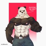 abs anthro belt bottomwear clothing male muscular nipples pants pecs pubes scar simple_background smile solo coffeline beastars gouhin_(beastars) bear giant_panda mammal 1:1 hi_res