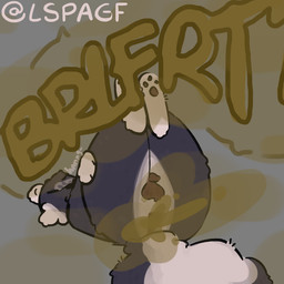 anthro anus balls darkened_anus darkened_balls darkened_genitalia darkened_penis fart fart_cloud fart_fetish fluffy fluffy_tail genitals grey_background holding_leg holding_thigh lying male multicolored_body on_back onomatopoeia pawpads paws penis raised_paw simple_background solo sound_effects tail text two_tone_body lspagf skunk_(lspagf) mammal mephitid skunk 1:1 absurd_res hi_res