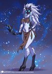 abstract_background anthro arm_tuft bandeau belly_tuft biped blue_eyes blue_markings bottomwear bow_(weapon) breasts brown_bottomwear brown_clothing brown_loincloth chest_tuft clothed clothing cloven_hooves ear_markings female female_anthro floppy_ears fur fur_markings glowing glowing_eyes hair hand_on_hip holding_bow_(weapon) holding_object holding_ranged_weapon holding_weapon hooves leg_markings loincloth long_hair looking_at_viewer lop_ears markings mask medium_breasts monotone_body monotone_fur navel_tuft ranged_weapon shoulder_tuft small_waist socks_(marking) solo tail text three-quarter_view topwear tuft under_boob unguligrade weapon wearing_mask white_body white_fur white_hair wide_hips alanscampos league_of_legends patreon riot_games tencent kindred_(lol) lamb_(lol) bovid caprine mammal sheep 2024 colored digital_drawing_(artwork) digital_media_(artwork) full-length_portrait hi_res portrait shaded url