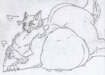 belly big_belly big_butt butt duo feral fluffy fluffy_tail huge_belly huge_butt male open_mouth rumbling_stomach tail text vore bestia-bellator129 bow_(bowhuskers) canid canine canis mammal wolf 2021 english_text traditional_media_(artwork)