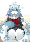 accessory ahoge anthro blue_body blue_clothing blue_eyes blue_fur blue_hair blue_panties blue_underwear blush breasts clothed clothing female female_anthro fluffy fluffy_tail fully_clothed fur hair hair_accessory kemono long_hair looking_at_viewer low-angle_view multicolored_body multicolored_ears multicolored_fur multicolored_tail open_mouth panties panty_shot question_mark school_uniform sitting small_breasts snow_panties solo tail teeth tongue twintails_(hairstyle) underwear uniform upskirt whiskers white_body white_fur koishi_chikasa yurei_(koishi_chikasa) felid mammal pantherine snow_leopard 2021 absurd_res digital_media_(artwork) hi_res