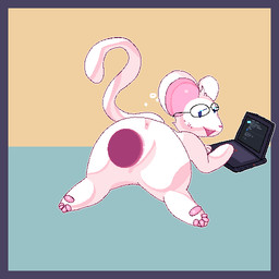 4_toes all_fours anthro anus bodily_fluids butt computer disembodied_penis duo electronics eyewear eyewear_only feet female fur genital_fluids genitals glasses glasses_only hindpaw laptop large_penetration looking_back lying male male/female nude on_front pawpads paws penetration penis pink_pawpads semi-anthro sex simple_background soles solo_focus toes vaginal vaginal_fluids vaginal_penetration vulva wearing_glasses white_body white_fur shalegfx mammal mouse murid murine rodent 1:1 animated animated_gif digital_media_(artwork) pixel_(artwork) pixel_animation short_playtime