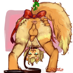 4_fingers :3 anthro anus backsack balls bdsm biped blep blonde_hair brown_balls brown_body brown_fur brown_penis butt butt_grab claws collar collar_only curly_hair digitigrade dipstick_ears dipstick_tail ear_markings erection facial_markings fingers fluffy fluffy_tail fur genitals glans green_eyes hair half-closed_eyes hand_on_butt head_markings holding_butt humanoid_genitalia humanoid_penis kissing_bough leaning leaning_forward leash leg_markings leg_tuft looking_at_viewer looking_through looking_through_legs male markings mistletoe multicolored_body multicolored_ears multicolored_fur multicolored_tail muzzle_(marking) narrowed_eyes nude penis perineum petplay pink_anus pink_background pink_glans pink_tongue plant presenting presenting_anus presenting_hindquarters puffy_anus raised_tail rear_view ribbons roleplay short_hair simple_background smile snout snout_markings socks_(marking) solo spread_anus spread_butt spreading standing tail tail_markings tongue tongue_out tuft two_tone_body two_tone_fur white_background yellow_body yellow_fur guwu sonny_(guwu) domestic_cat felid feline felis mammal 1:1 2015 digital_media_(artwork) digital_painting_(artwork) full-length_portrait painting_(artwork) portrait shaded signature soft_shading