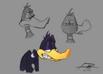 anthro male solo yaperstuff18 looney_tunes warner_brothers daffy_duck anatid anseriform avian bird duck 2023 black_and_white colored_sketch concept_art digital_drawing_(artwork) digital_media_(artwork) hi_res monochrome multiple_images portrait signature sketch