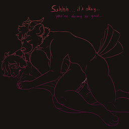 ambiguous_fluids anal anal_penetration animal_genitalia animal_penis anthro balls cuddling dialogue duo encouragement feathers feline_genitalia feline_penis forced genitals gradient hand_holding horn humanoid_genitalia humanoid_penis lying lying_on_another male male/male on_ground on_side penetration penis rape scared sex text antoszowa badger domestic_cat felid feline felis mammal mustelid musteline 1:1 english_text hi_res
