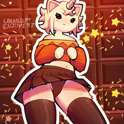 1_horn :< anthro anthrofied blush bottomwear breasts brown_eyes clothed clothing collared_shirt dress_shirt female fur hair horn legwear long_sleeve_shirt low-angle_view navel panties paws shirt short_hair simple_eyes skirt small_breasts solo star thick_thighs thigh_highs topwear underwear unicorn_horn upskirt white_body white_fur white_hair wide_hips worm's-eye_view uranium_enjoyer reese's buttercup_(rider) domestic_cat felid feline felis mammal 1:1 2025 digital_media_(artwork) hi_res
