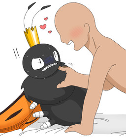 2_antennae 6_limbs ambiguous_feral ambiguous_gender amputee antennae_(anatomy) arthropod_abdomen bedding bestiality black_antennae black_body blush bodily_fluids clenched_teeth constricted_pupils crown disability duo eyespots featureless_face feral folded_wings headgear heart_symbol human_on_feral imminent_rape imminent_sex interspecies larger_human male male_human male_on_feral markings missing_all_arms missing_all_legs missing_all_limbs monotone_body multicolored_wings nude_human open_mouth open_smile orange_wings pupils quadruped ruff scared simple_background size_difference small_pupils smaller_feral smile submissive submissive_feral sweat tan_body tan_skin teeth white_background wings wrapped_arms wrapped_legs wraps omnivore_(artist) disney hoppers_(disney) pixar anon titus_(hoppers) arthropod butterfly human insect lepidopteran mammal monarch_butterfly cel_shading hi_res japanese_description shaded