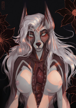 anthro blind breasts disability exposed_heart female gore hair heart_symbol inside_stomach lung messy_hair nude organs rib_cage solo white_hair kirkir canid mammal 2020 digital_drawing_(artwork) digital_media_(artwork) hi_res signature