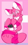 balls black_nose blush erection feet femboy fluffy fluffy_tail fur genitals heart_symbol hindpaw humanoid_genitalia humanoid_penis looking_at_viewer male nude paws penis pink_body pink_eyes pink_fur solo striped_body striped_fur stripes tail tizzle_bizzle forsakenmaddness pepper_(forsakenmaddness) citra mammal