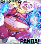 anthro band-aid bandage belly big_belly black_nose bulge clothing cute_fangs fangs fur humanoid_hands kemono magic male overweight overweight_male pink_body pink_fur scarf simple_background solo teeth underwear white_body white_fur hinami bear giant_panda mammal 2023 absurd_res hi_res