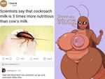 antennae_(anatomy) anthro areola big_areola big_breasts blush bodily_fluids breasts brown_body female genitals huge_breasts lactating looking_at_viewer multicolored_body nipples nude profanity puffy_areola pussy real slightly_chubby slightly_chubby_female solo text two_tone_body kingjion reddit arthropod blattodea cockroach insect mammal english_text