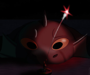 anthro duo female flare_gun life_raft lifeboat macro male male/female moody_lighting night red_lighting sea size_difference water weaselclaw skylla_(weaselclaw) unnamed_character aquatic canid canine fox kaiju mammal sea_monster true_fox hi_res