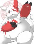 ambiguous_gender anthro biped blush chubby_cheeks claws featureless_crotch fur looking_at_viewer navel nude obese obese_ambiguous obese_anthro one_eye_closed overweight overweight_ambiguous overweight_anthro pink_sclera sitting solo white_body white_fur wink hamatnk nintendo pokemon zangoose_day generation_3_pokemon mammal pokemon_(species) zangoose 2016 digital_drawing_(artwork) digital_media_(artwork)