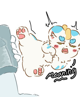 anthro big_penis blue_body blue_fur blush featureless_crotch fur genitals horn lying male male/male moan non-euclidean_sex on_back pawpads paws penetrable_sex_toy penis sex sex_toy showing_off_butt solo tongue vodoo voodoo voodoo_sex white_body white_fur izih fabulous_beasts tianlu_(fabulous_beasts) human mammal