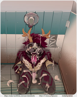 anthro bodily_fluids bukkake condom cum cum_on_self discarded_condom dripping ejaculation excessive_cum excessive_genital_fluids filled_condom gag gagged genital_fluids male messy orgasm sexual_barrier_device tongue tongue_out wearing_condom bat mammal absurd_res hi_res