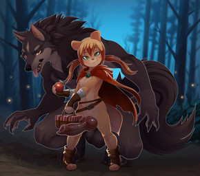 5_fingers anatomically_correct anatomically_correct_genitalia anatomically_correct_penis animal_genitalia animal_penis apple balls basket belt breasts canine_genitalia canine_penis cloak clothing container crouching duo erection female fingers food fruit genitals knot loli looking_at_viewer m/ male muscular muscular_male navel outside penis picnic_basket plant small_breasts standing tongue tongue_out urethra young b-ern mythology rocketgirl canid canine mammal mythological_canine mythological_creature rodent sciurid tree_squirrel werecanid werecanine werecreature werewolf 2026 hi_res