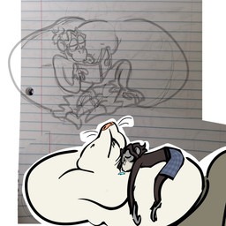 anthro belly black_hair boxers_(clothing) clothing cuddling duo fur grey_body grey_fur hair male male/male musclegut muscular pecs pink_nose size_difference sleeping underwear white_body white_fur chesnaughtfan deadlock_(game) valve krill_(deadlock) mo_(deadlock) eulipotyphlan haplorhine mammal mole_(animal) monkey primate 1:1 hi_res