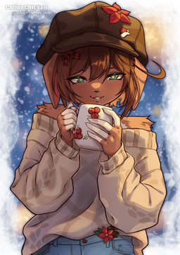 5_fingers anthro beverage biped bottomwear brown_body brown_fur brown_hair clothed clothed_anthro clothed_female clothing container cup denim denim_bottomwear denim_clothing female fingers front_view fully_clothed fully_clothed_anthro fully_clothed_female fur hair hat headgear headwear holding_beverage holding_container holding_cup holding_object jeans looking_at_viewer off_shoulder pants smile solo standing sweater topwear coffeechicken kess_(coffeechicken) canid canine canis domestic_dog mammal 2025 digital_drawing_(artwork) digital_media_(artwork) hi_res