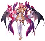 armwear bat_wings big_breasts blush braided_hair breasts cleavage_cutout clothed clothing cutout dark_body dark_skin detached_sleeves feet female hair horn huge_breasts legwear membrane_(anatomy) membranous_wings orb pelvic_curtain pink_eyes pink_hair purple_sleeves skimpy skimpy_dress solo spade_tail tail thigh_highs toes white_clothing white_legwear white_thigh_highs wings nagisa_aoi taimanin_(series) phantasma_(taimanin_asagi) demon horned_humanoid humanoid succubus digital_media_(artwork) hi_res