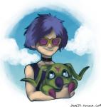 duo eyewear larva male summer sunglasses clocky_(artist) bandai_namco digimon ken_ichijouji arthropod digimon_(species) human insect mammal wormmon