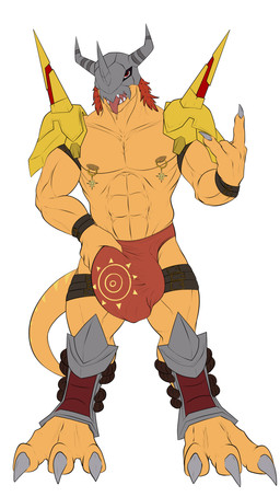 abs anthro armor balls belt big_balls big_bulge big_penis bulge claws clothed clothing detailed_bulge genitals huge_balls huge_bulge huge_penis looking_at_viewer male muscular nipple_piercing nipples paws pecs penis piercing revealing_outfit seductive skimpy solo speedo swimwear teasing tight_bulges tight_clothing tight_underwear tongue tongue_out underwear conditional_dnp samagthrav2 bandai_namco digimon greyson_(lumardrian) digimon_(species) wargreymon absurd_res hi_res