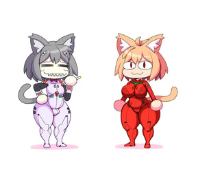 :3 big_breasts blonde_hair breasts bulge cigarette clothing cosplay crossover_cosplay duo eyes_closed female grey_hair hair holding_cigarette holding_object inner_ear_fluff looking_at_viewer male red_eyes smile suit thick_thighs tuft white_body white_skin wide_hips inuzu neon_genesis_evangelion tsukihime type-moon asuka_langley_soryu neco-arc neco-arc_chaos rei_ayanami animal_humanoid cat_humanoid felid felid_humanoid feline feline_humanoid humanoid mammal mammal_humanoid 2022 crossover hi_res