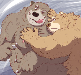 anthro belly brown_body brown_fur duo fur humanoid_hands kemono male nipples overweight overweight_male tongue tongue_out gadoran bear mammal 2015