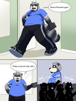 ambiguous_gender anthro belly classroom clothed clothed_anthro clothed_male clothing fully_clothed fully_clothed_anthro fully_clothed_male group male male_anthro school silhouetted_body slightly_chubby slightly_chubby_anthro slightly_chubby_male soccer sport student teacher teacher_clothing young young_ambiguous young_anthro onykr adidas chronocoon canid mammal mustelid otter hi_res