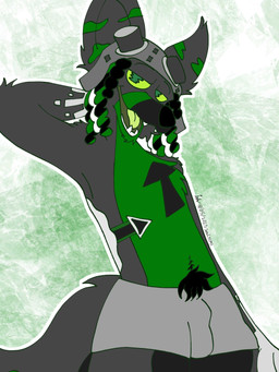 anthro black_hair black_pubes boxers_(clothing) bulge clothing clothing_bulge dreadlocks fur green_body green_eyes green_fur green_hair green_markings green_tongue grey_body grey_fur grey_markings hair hat headgear headwear male markings pubes pubes_exposed solo tongue underwear white_body white_fur white_hair white_markings yellow_eyes samlssms dotcom_the_wolf canid canine canis mammal wolf 3:4 absurd_res hi_res