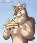 anthro blep cake clothing countershading dessert food hat headgear headwear holding_cake holding_food holding_object looking_at_viewer male number party_hat simple_background solo tongue tongue_out jishinu ji_(jishinu) canid canine canis mammal wolf 2021 digital_media_(artwork) hi_res shaded