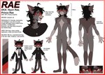 anthro bat_symbol bedroom_eyes black_hair black_tie_(suit) clothing hair highlights_(coloring) looking_at_viewer male narrowed_eyes red_eyes red_hair seductive solo suit text vampimorph rae_(vampimorph) domestic_cat felid feline felis mammal vampire absurd_res english_text hi_res model_sheet