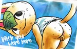 anthro anus bent_over bottomless butt clothed clothing female genitals looking_at_viewer postcard pussy solo young young_anthro mincheeto animal_crossing nintendo tangy_(animal_crossing)