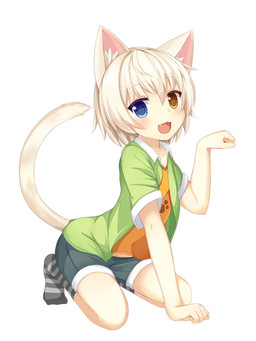 5_fingers :3 ambiguous_gender bent_arm bent_legs blue_eyes bottomwear brown_eyes clothed clothing cute_fangs extended_arm fangs fingers footwear front_view fully_clothed green_clothing green_shirt green_topwear grey_bottomwear grey_clothing grey_footwear grey_shorts grey_socks hair heterochromia kneeling legwear light_body light_skin looking_at_viewer multicolored_clothing multicolored_footwear multicolored_socks open_:3 open_mouth open_smile orange_clothing orange_topwear pattern_clothing pattern_footwear pattern_legwear pattern_socks paw_pose plantigrade pose raised_hand raised_heel red_tongue shirt shorts simple_background sitting slim slim_humanoid smile socks solo striped_clothing striped_footwear striped_socks stripes tail tan_body tan_hair tan_skin tan_tail teeth thin_calves thin_legs thin_thighs three-quarter_view tongue topwear two_tone_clothing two_tone_footwear two_tone_socks white_background kida_kuro_mu animal_humanoid cat_humanoid felid felid_humanoid feline feline_humanoid humanoid mammal mammal_humanoid 2015 3:4 hi_res