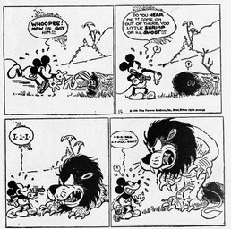 ambiguous_gender anthro bodily_fluids bottomwear claws clothed clothing dialogue feral flying_sweatdrops footwear group gun handgun long_ears male mane motion_lines open_mouth outside pants plant quadruped question_mark ranged_weapon revolver running scut_tail sharp_teeth shoes short_tail speech_bubble stuttering sweat sweatdrop tail teeth text trio weapon ub_iwerks walt_disney_(artist) win_smith disney public_domain mickey_mouse felid lagomorph leporid lion mammal mouse murid murine pantherine rabbit rodent 1930 20th_century absurd_res ancient_art black_and_white comic english_text hi_res monochrome