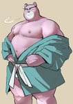 anthro belly big_belly clothing eyes_closed kemono male moobs musclegut muscular navel nipples overweight overweight_male purple_body simple_background solo underwear white_clothing white_underwear yuzpoco ninpen_manmaru nengasama bear mammal 2024 hi_res