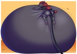 air_inflation anthro belly belly_squish big_belly big_butt black_body black_ears black_hair black_hose blush bodily_fluids border butt claws glorp gurgle_(sound_effect) hair hand_on_belly hand_on_own_belly hose hose_in_butt hose_inflation huge_belly hyper hyper_belly hyper_inflation immobile inflation looking_back male multicolored_hair onomatopoeia rear_view red_claws red_hair red_inner_ear rumbling_stomach sharp_teeth simple_background solo sound_effects squish sweat sweatdrop swelling tan_background teal_eyes teeth text white_border worried v1sage nintendo pokemon canid canine fox generation_5_pokemon mammal pokemon_(species) zoroark 2024 colored digital_media_(artwork) hi_res shaded