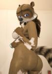 anthro anthrofied big_breasts big_butt breasts butt crossgender female hair long_hair mtf_crossgender nude solo suds oystercatcher7 third-party_edit dreamworks over_the_hedge rj_(over_the_hedge) mammal procyonid raccoon photo_manipulation photomorph