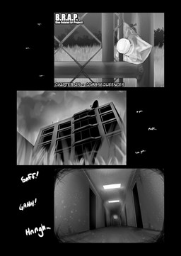 apartment_building dialogue fence forest grass hallway low-angle_view mask moan plant satellite_dish sniffing text tree zero_pictured soomir absurd_res black_and_white comic english_text hi_res monochrome