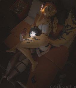 anthro bed bedroom butt butt_grab clothed clothing controller duo electronics entwined_tails female furniture game_controller hand_on_butt inside looking_at_object looking_at_phone partially_clothed phone plushie squish tail tail_coil taking_picture thigh_squeeze thigh_squish weapon akikosfm mayosplash_(modeler) valorlynz_(modeler) i'm_this_clingy mihoyo zenless_zone_zero jane_doe_(zenless_zone_zero) pulchra_fellini felid feline mammal murid murine rat rodent thiren 3d_(artwork) absurd_res blender_(artwork) digital_media_(artwork) hi_res