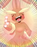 anthro biped brown_body eyes_closed gesture hand_gesture heart_symbol ineffective_censorship middle_finger nude open_mouth open_smile smile solo thick_thighs mochimochi39mo nintendo pokemon generation_4_pokemon lopunny pokemon_(species) 4:5 censored hi_res