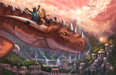 5_fingers amber_eyes anthro black_body black_fur day detailed_background eyes_closed feathered_wings feathers feral fingers fur group horn membrane_(anatomy) membranous_wings outside sky smile spines sun tail teeth wings flashw mythology dragon felid hybrid mammal mythological_creature mythological_scalie scalie 2018 digital_media_(artwork)