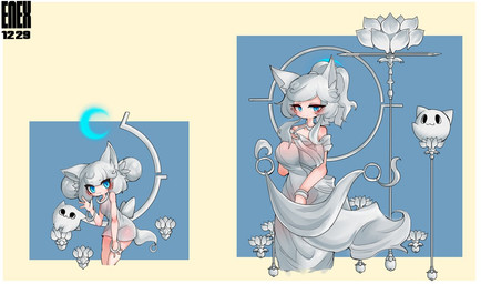 4_fingers accessory big_breasts biped blue_eyes breasts clothed clothing dress eyebrows eyelashes female fingers front_view fully_clothed geometric_background gesture grey_clothing grey_ears grey_hair hair looking_at_viewer narrowed_eyes simple_background solo standing text translucent translucent_clothing waving enexofme the_battle_cats animal_humanoid cat_humanoid felid felid_humanoid feline feline_humanoid humanoid mammal mammal_humanoid 2024 artist_name character_request dated digital_drawing_(artwork) digital_media_(artwork) multiple_images