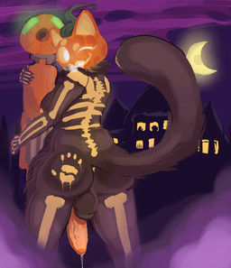 animal_genitalia animal_penis anthro anus balls black_body black_fur breasts butt feline_genitalia feline_penis fog food for_a_head fruit fur genitals glowing gynomorph intersex nipples painted_background painted_fur penis plant pumpkin pumpkin_head simple_background solo tail furociousarts epic_games fortnite fortnite:_battle_royale spice_(fortnite) domestic_cat felid feline felis humanoid mammal object_head absurd_res hi_res