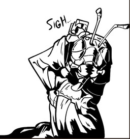 after_transformation antennae_(anatomy) anthro claws clothed clothing exoskeleton female mandibles sad sigh sighing simple_background solo text white_background maggotmilk the_metamorphosis fran_(maggotmilk) arthropod insect black_and_white english_text monochrome