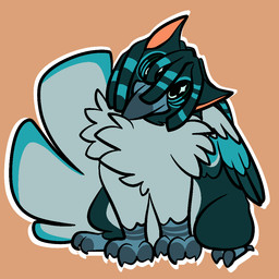 ambiguous_gender chibi dreadlocks feathers feral fluffy head_tilt sitting solo sparkles sparkling_eyes sticker teal_body teal_feathers nightspades mythology rye_(nightspades) avian gryphon hybrid mythological_avian mythological_creature 1:1