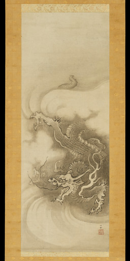 ambiguous_feral ambiguous_gender barbel_(anatomy) claws cloud detailed_background fangs feral finger_claws flesh_whiskers flying horn open_mouth outside quadruped scales serpentine sky skyscape solo tapering_tongue teeth toe_claws tongue kano_sansetsu mythology public_domain dragon eastern_dragon mythological_creature mythological_scalie scalie 17th_century absurd_res ancient_art hi_res painting_(artwork) traditional_media_(artwork) traditional_painting_(artwork)