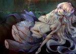 amputee big_breasts bisected blonde_hair blood blood_in_mouth blue_eyes bodily_fluids breasts detailed_background disability empty_eyes exposed_muscle female fin gore gore_focus hair imminent_death long_hair mermaid_tail navel nipples open_mouth partially_submerged solo split_form tail tail_fin water wounded dangonesan genshin_impact mihoyo sangonomiya_kokomi humanoid marine merfolk hi_res