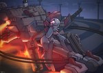 5_fingers anthro breasts cute_fangs fangs female fingers fire gatling_gun gun holding_object holding_weapon looking_at_viewer machine machine_gun minigun ranged_weapon red_eyes smile solo teeth vehicle weapon sat_v12 armored_core_(series) armored_core_vi:_fires_of_rubicon balteus living_machine living_vehicle 2023 hi_res